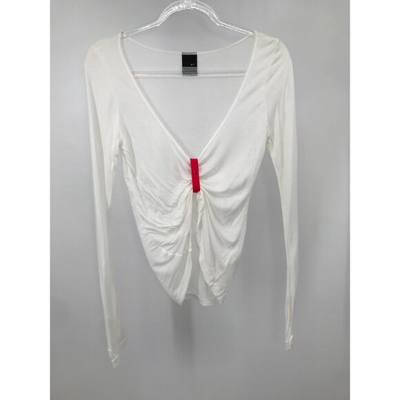 Nike White Gathered Semi Sheer Long Sleeve Top Size L(12-14) - Picture 1 of 8